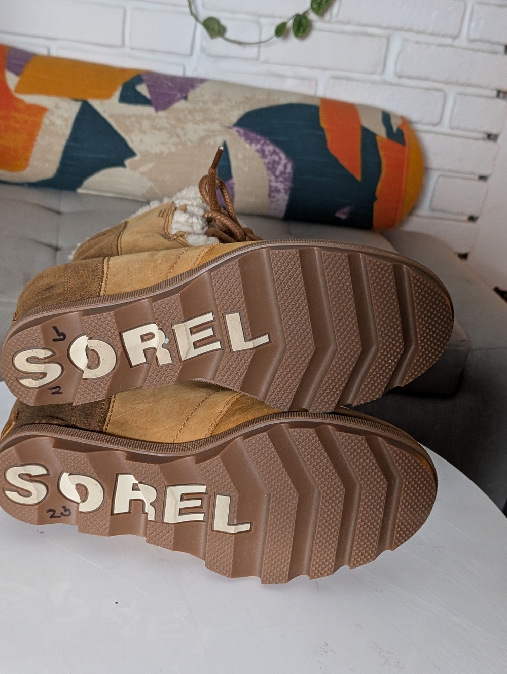 Sorel Joan of Arctic Leather Shearling Winter Boots Size 7 Waterproof Lace Up - Picture 5 of 7